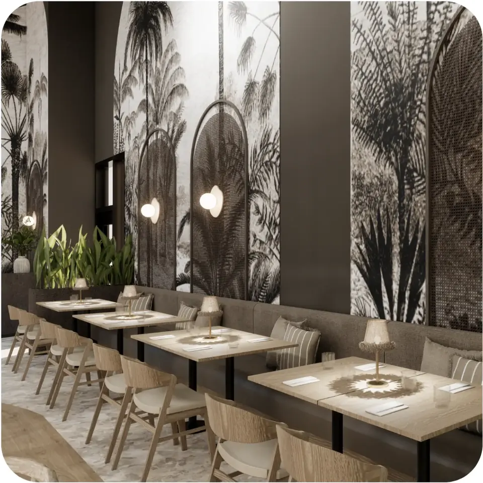 Banquettes et murales tropicales