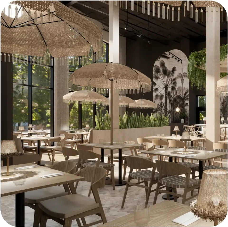 Salle à manger tropicale chic